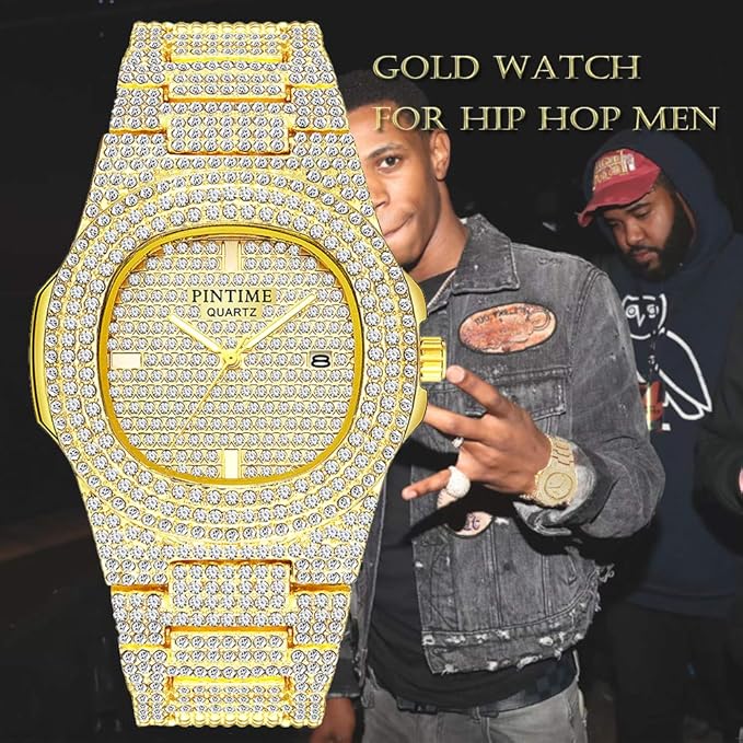 Golden Stone Studded Watch For Men