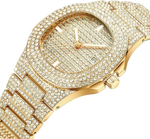 Golden Stone Studded Watch For Men