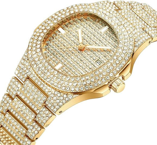 Golden Stone Studded Watch For Men