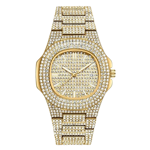 Golden Stone Studded Watch For Men
