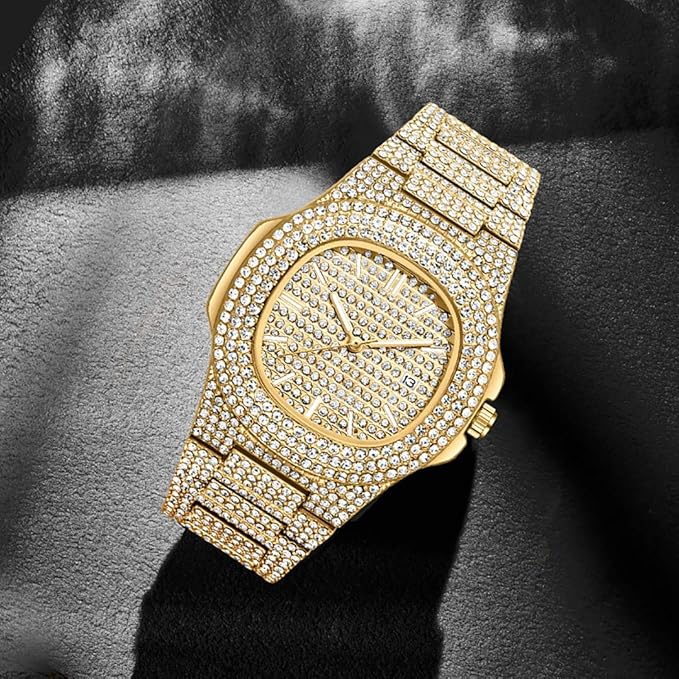 Golden Stone Studded Watch For Men