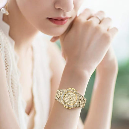 Golden Stone Studded Watch For Men