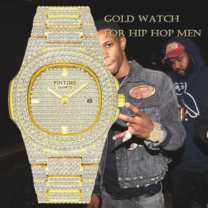 Golden Stone Studded Watch For Men