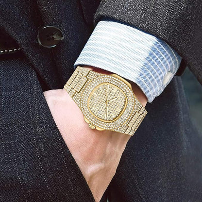 Golden Stone Studded Watch For Men